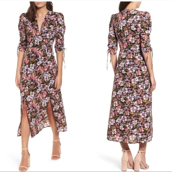 WAYF Boomer Midi Dress In Black Petal Floral - Picture 1 of 12